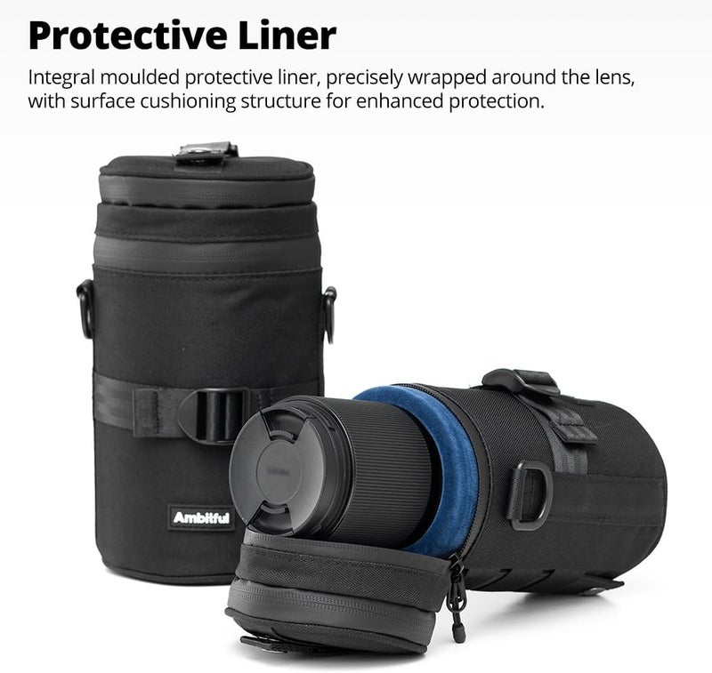 AMBITFUL Thick Camera Lens Pouch Case, Water/Dust/Shock Protection Lens Pouch for DSLR Camera Lens Compatible For Sony, Nikon, Canon,Fujifilm,Tamron Fits Lenses Below 110 × 225 mm (4.33 × 8.86 in) - Image 4